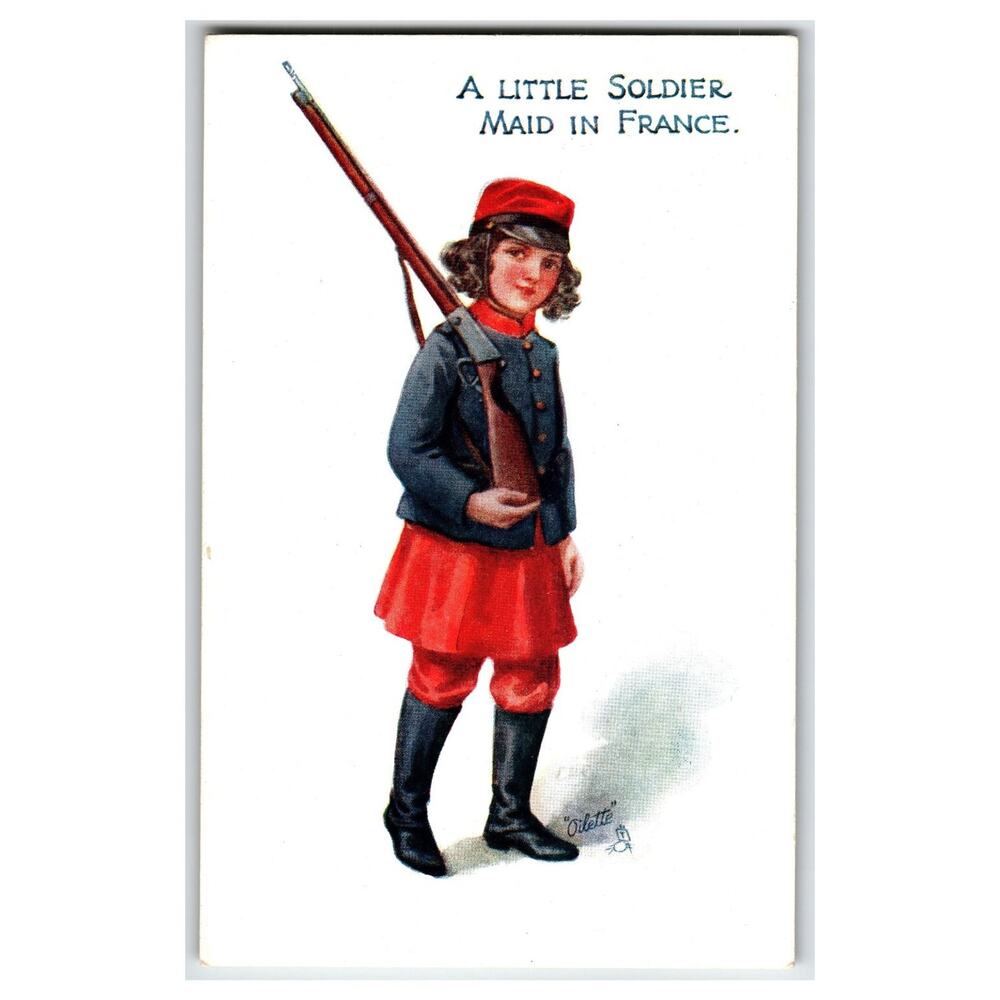 Raphael Tuck Oilette Postcard Little Soldier Maid France WWI Era Child 8771